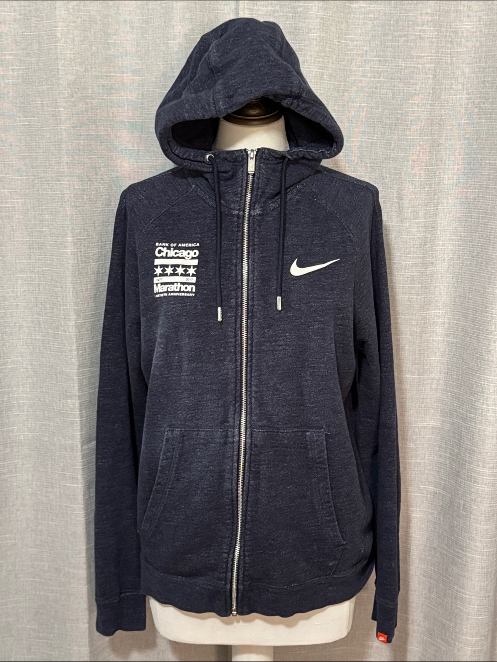 Wmns Chicago Marathon Full Zip Sweatshirt-Sz M-Navy-Hood-Cotton-Pockets-GUC